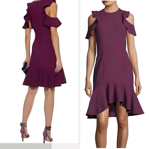 Cinq a Sept Micah Jewel-Neck Sheath Crepe High Low Cocktail Dres - Picture 1 of 3